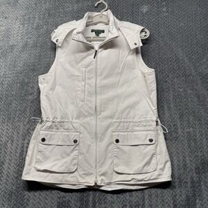 Lauren Active Ralph Lauren Vest Women's L White Hooded Utility Zip Adjustable